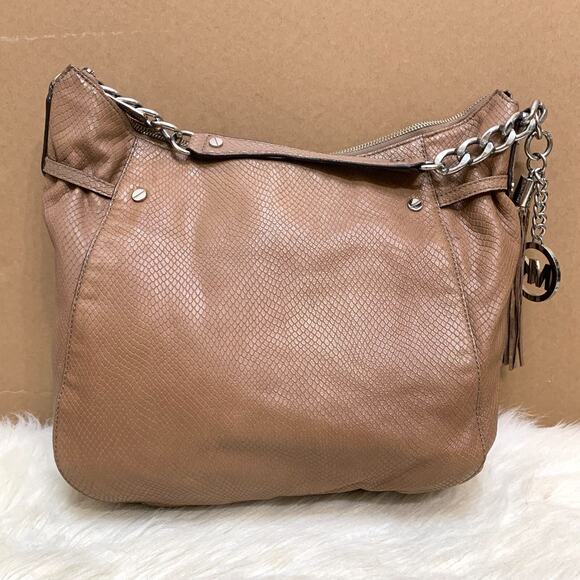MICHAEL KORS Large N/S Top Zip MEGAN Hobo Dark Dune Snake-Embossed Leather - Picture 6 of 16
